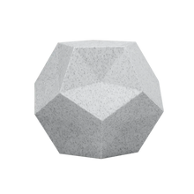 A faceted geometric sculpture, resembling a polyhedron with a smooth finish, 3D printed using Flashforge HS PLA 1.75mm filament in marble colour, is set against a plain light background.