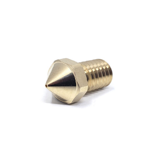 A 5 PCS Standard Nozzle for Guider 2S 3D Printer by Flashforge, designed for precision engineering, features a threaded end and a narrow tip, isolated on a white background.