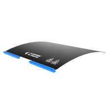 The Flashforge Spring Sheet Assembly for the Creator 3 Pro 3D Printer is a flexible build surface that boosts print adhesion for accurate creations. It showcases a black design with white text and blue clips, viewed at an angle.