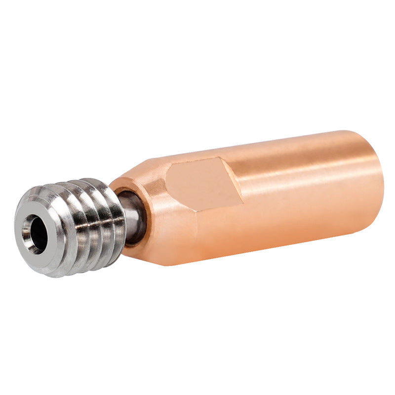 Capture a close-up of the CR10 Titanium Alloy Copper Throat with M6 Thread, by 3D Printing Perth - Cirrus Link, featuring a steel cylindrical component and screw-threaded end, ideal for advanced 3D printing applications.