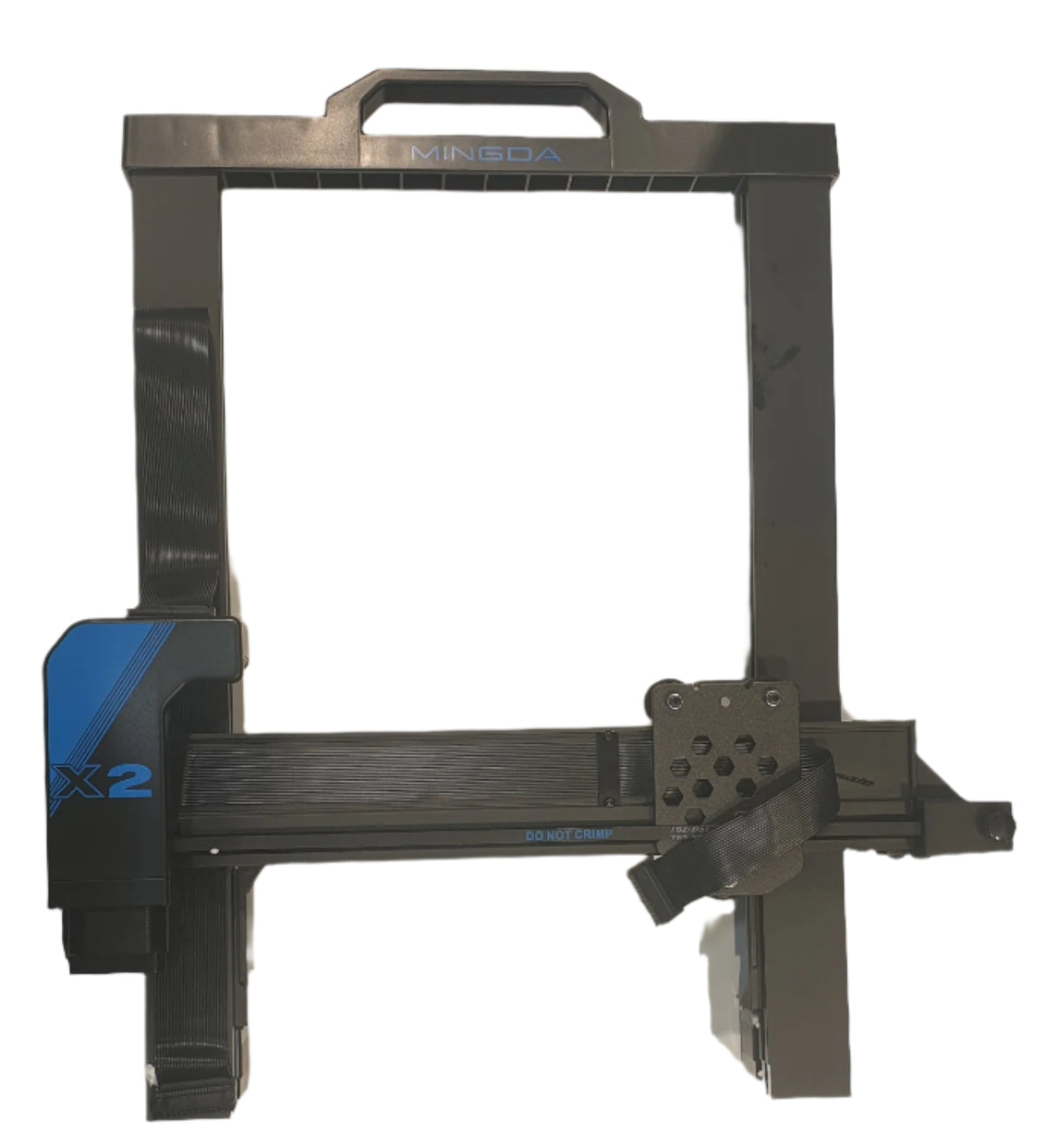 The MINGDA Upper Frame for Magician X2 (no printhead) features a handle, horizontal linear rail, motor mount, and belt system to ensure smooth 3D printing.