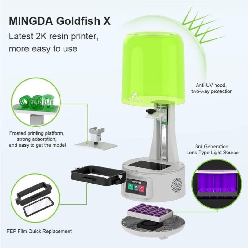MINGDA Goldfish X 2K Resin Printer is a resin 3D printer that allows for high-quality 3D printing.