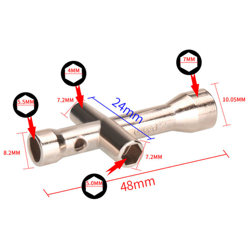The Cross Wrench and Socket Set with M2, M2.5, M3, and M4 nut tools by 3D Printing Perth - Cirrus Link ensures a precision fit with its multiple T-shaped metal wrench sizes labeled in millimeters, making it perfect for any cross wrench task.