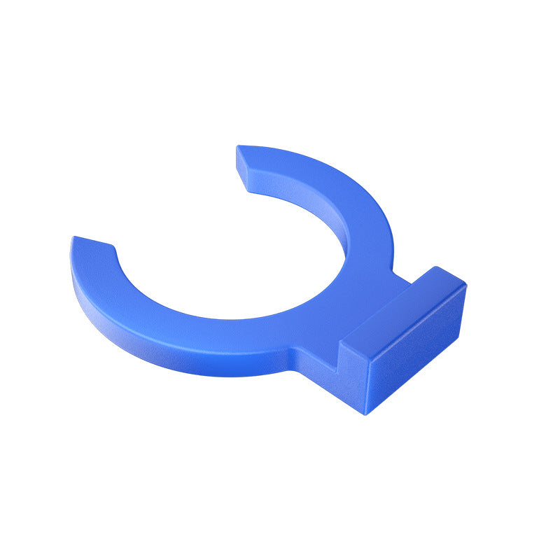 The Quick Connector Blue Circlip by 3D Printing Perth - Cirrus Link is a blue, crescent-shaped plastic holder with a flat base designed to support or hold an object, making it perfect for connecting 3D printer accessories.