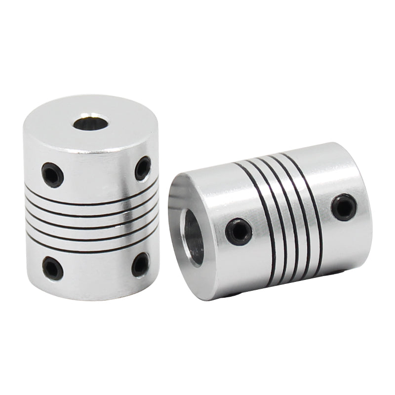 Two ASR Anti-Vibration Flexible Couplings for Lead Screw Motion, featuring helical cuts and set screws—perfect for connecting rotary components or reducing vibration in 3D printer Z-axis assemblies.