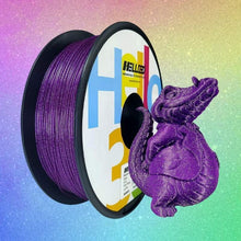 A purple spool of Hello3D PLA Shining 1.75mm 3D Printing Filament adorned with a crocodile.
