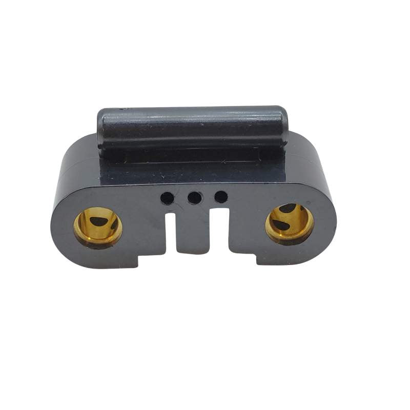 A black plastic connector with two gold plated holes designed for use with the FLSUN Flsun QQ-S PRO 3D printer's rod slider mechanism.
