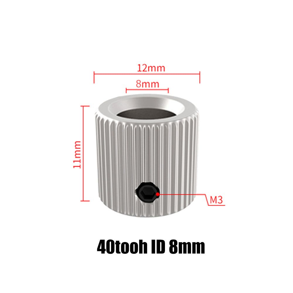 The 3D Printing Perth - Cirrus Link 40 Tooth Stainless Steel Feed Wheel is designed for precision engineering, featuring an 8mm inner diameter, M3 screw thread, and measures 12mm in width and 11mm in height. Perfect for advanced mechanical projects or 3D printing applications.