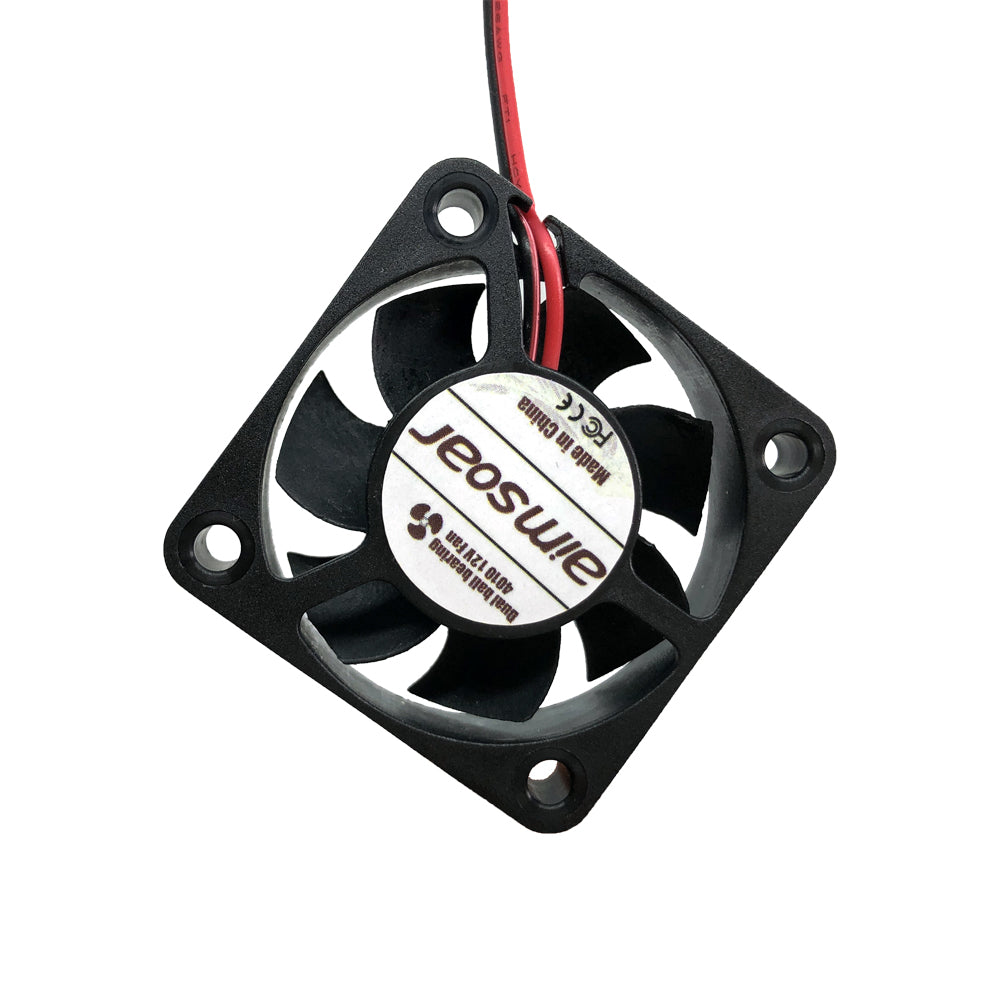 Introducing the 3D Printing Perth - Cirrus Link Fan 4010: a compact black dual ball bearing cooling fan, sized at 40x40x10mm, with a central label and red and black wires. Ideal for your 3D printer setup or any application requiring a 12V DC solution.