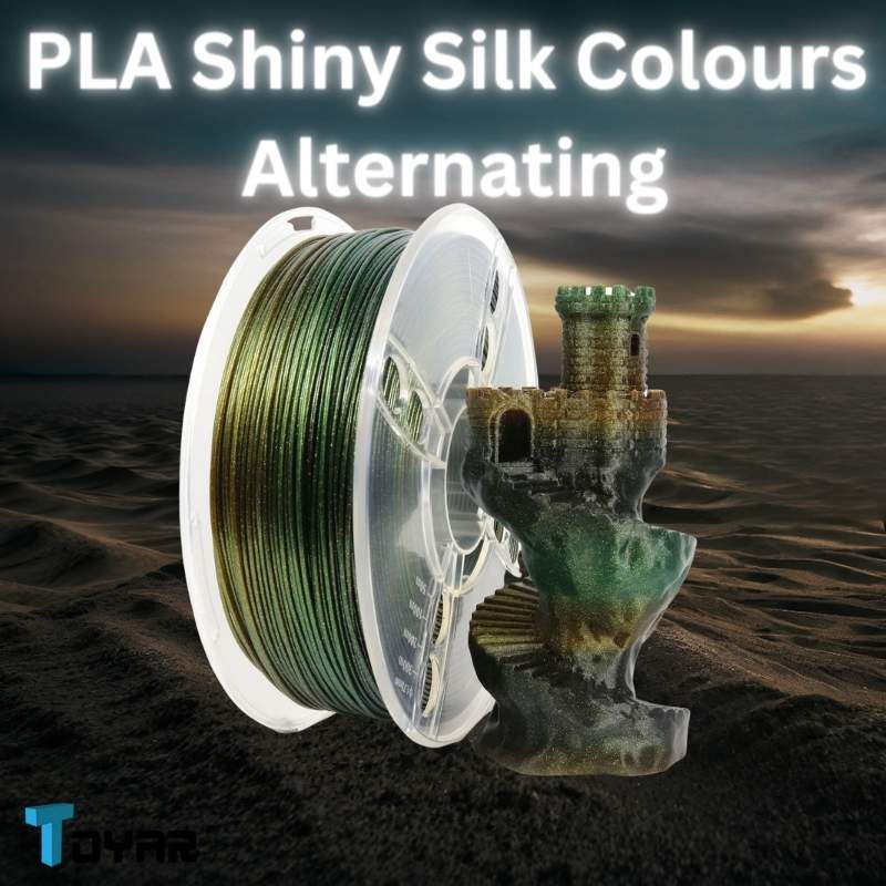 A spool of Toyar PLA Shiny Silk Colours Alternating 1.75mm 3D Printing Filament for 3D printing.