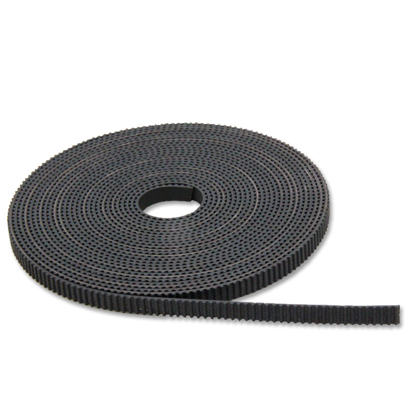The 3D Printing Perth - Cirrus Link 10mm GT2 Timing Belt with PU steel wire core (1m, customizable) is shown coiled with evenly spaced teeth on a white background—ideal for 3D printer use.