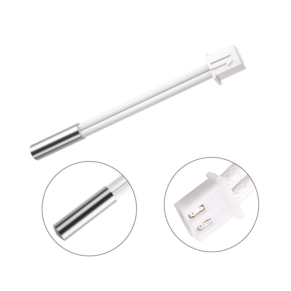 Upgrade your 3D printer with the CR-6SE NTC Heater & Thermistor Kit 90mm 24V40W from 3D Printing Perth - Cirrus Link. The kit includes a ceramic heater cartridge with a metal casing and white connector plug, featuring close-ups for ensuring compatibility and efficiency.