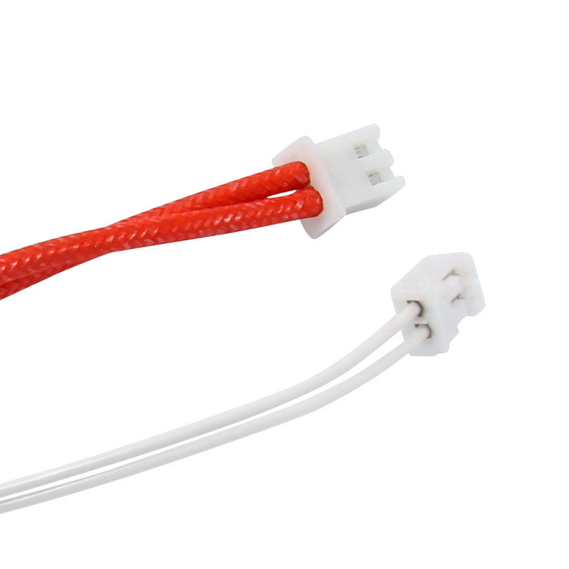 Two white connectors with red and white wires on a plain background, perfect for the CR-6SE NTC Heater Kit 90mm 24V 40W with Thermistor by 3D Printing Perth - Cirrus Link, ideal for 3D printing projects.