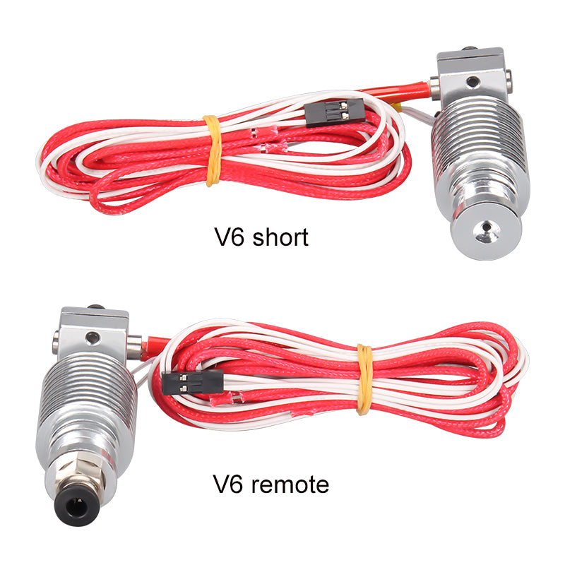 The image displays two ASR V6 Extruder Head – 0.4mm Nozzle + Heatsink & Heater Kits with red and white wires, suitable for both Bowden and direct drive 3D printer setups.
