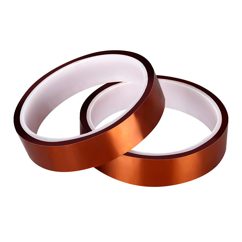 Two rolls of 3D Printing Perth - Cirrus Link 300°C High Temperature Tape for 3D Printer Heating Bed (20mm x 20m, brown-yellow) with white inner cores, stacked on a white background—ideal for strong bed adhesion.