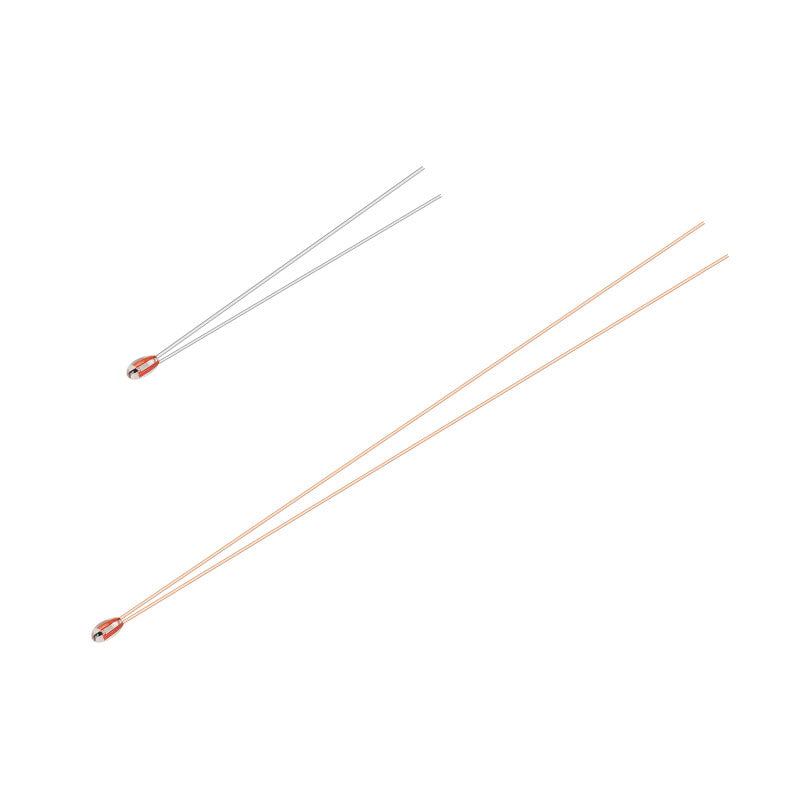 Against a white backdrop, a 3D Printing Perth - Cirrus Link NTC Thermistor 100K 100 Ohm MK2A High Precision Sensor with long leads—one grey, one copper—is displayed.