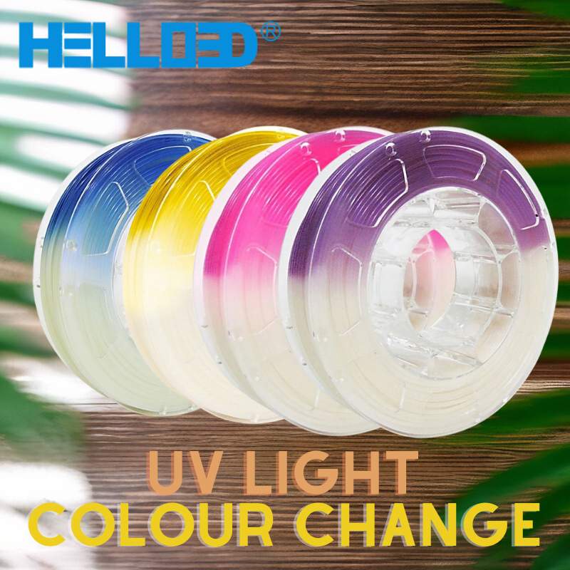 This Hello3D PLA Light Change Colours 1.75mm 3D Printing Filament is perfect for 3D printing projects that require a color-changing effect when exposed to UV light.