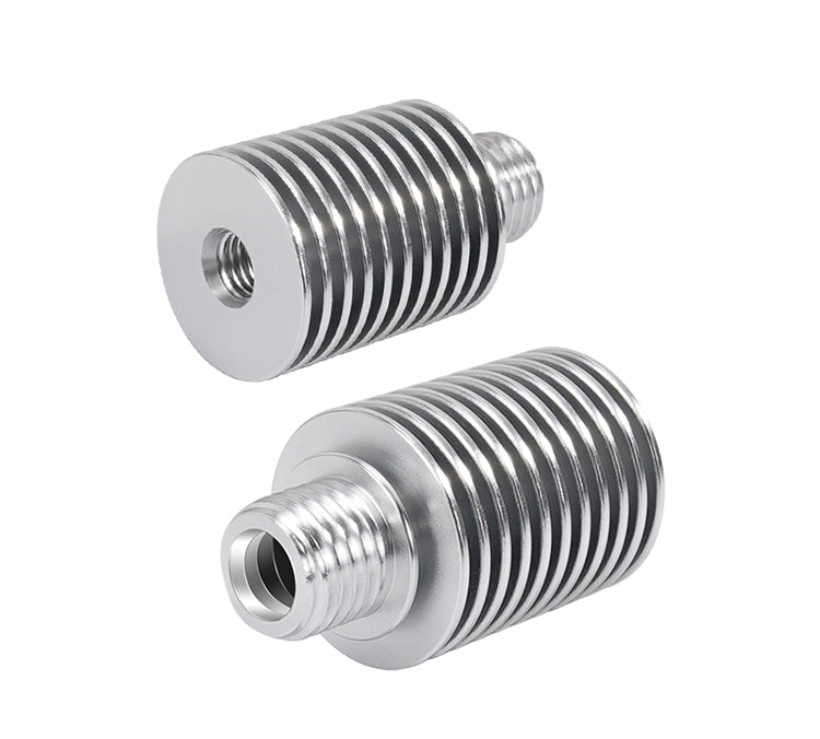 The E3D V6 Remote Heat Sink Kit for 1.75mm Filament from 3D Printing Perth - Cirrus Link, featuring a silver metallic all-metal design with threaded ends and parallel fins, ensures efficient heat dissipation.