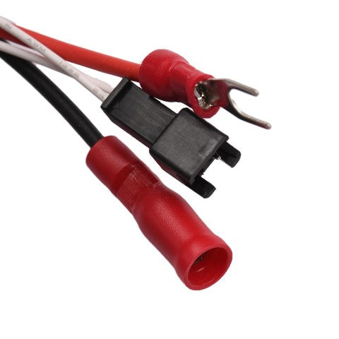 A red and black wire on an FLSUN Flsun SR Aluminum Heated Bed with a white background.