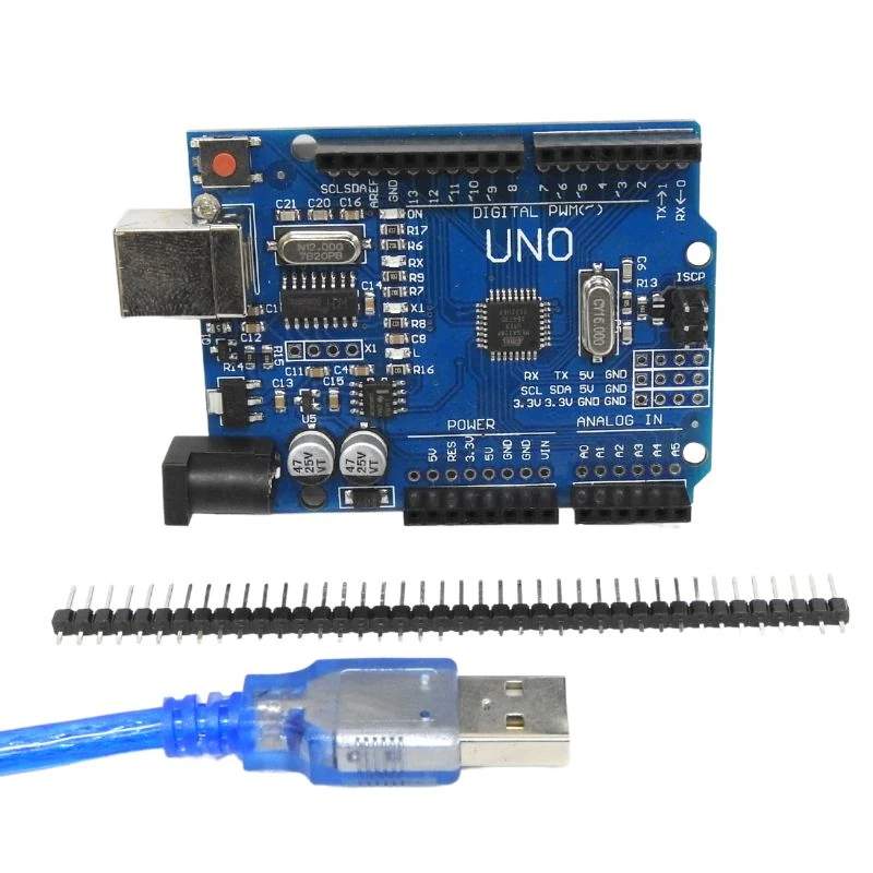 An Arduino Uno R3 board with a blue USB cable is replaced with a Cirrus Link - 3D Printing Online Store Related PCB : Arduino Uno R3 Compatible Board with CH340 Chipset and a Cirrus Link - 3D Printing Online Store blue USB cable.
