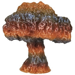 A mushroom cloud-shaped object in orange, brown, and gray crafted from Toyar PLA Transparent Rainbow 1.75mm Filament emphasizes its eco-friendly creation.