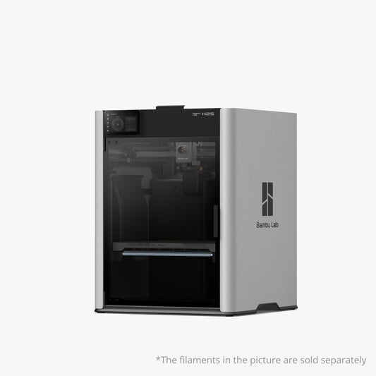 The Bambu Lab H2S 3D Printer by Bambu Lab is shown on a white background with a transparent front door, multi-color 3D printing, and a large 340×320×340 mm print volume. *Filaments sold separately. Reserve it now!.