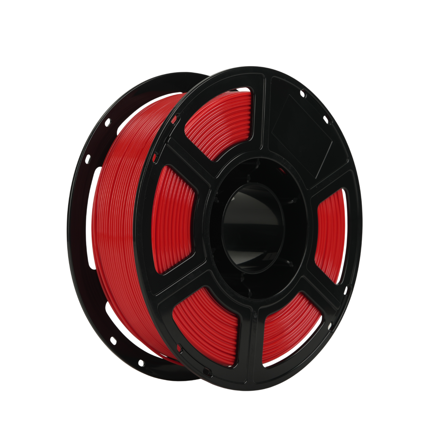 A black plastic spool of Flashforge PETG Pro 1.75mm 3D Printing Filament, known for its mechanical strength, is shown in red against a plain white background.