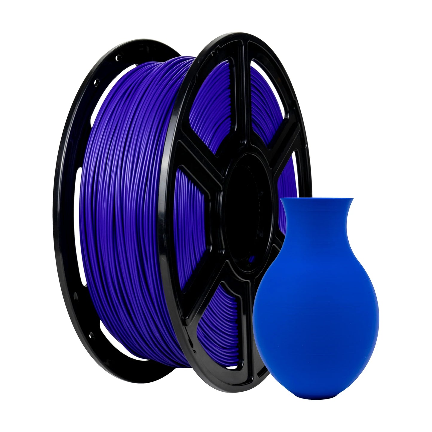 A spool of Flashforge PLA 1.75mm Matte Colour filament by 3D Printing Perth - Cirrus Link is displayed beside a small blue 3D-printed vase on a white background.
