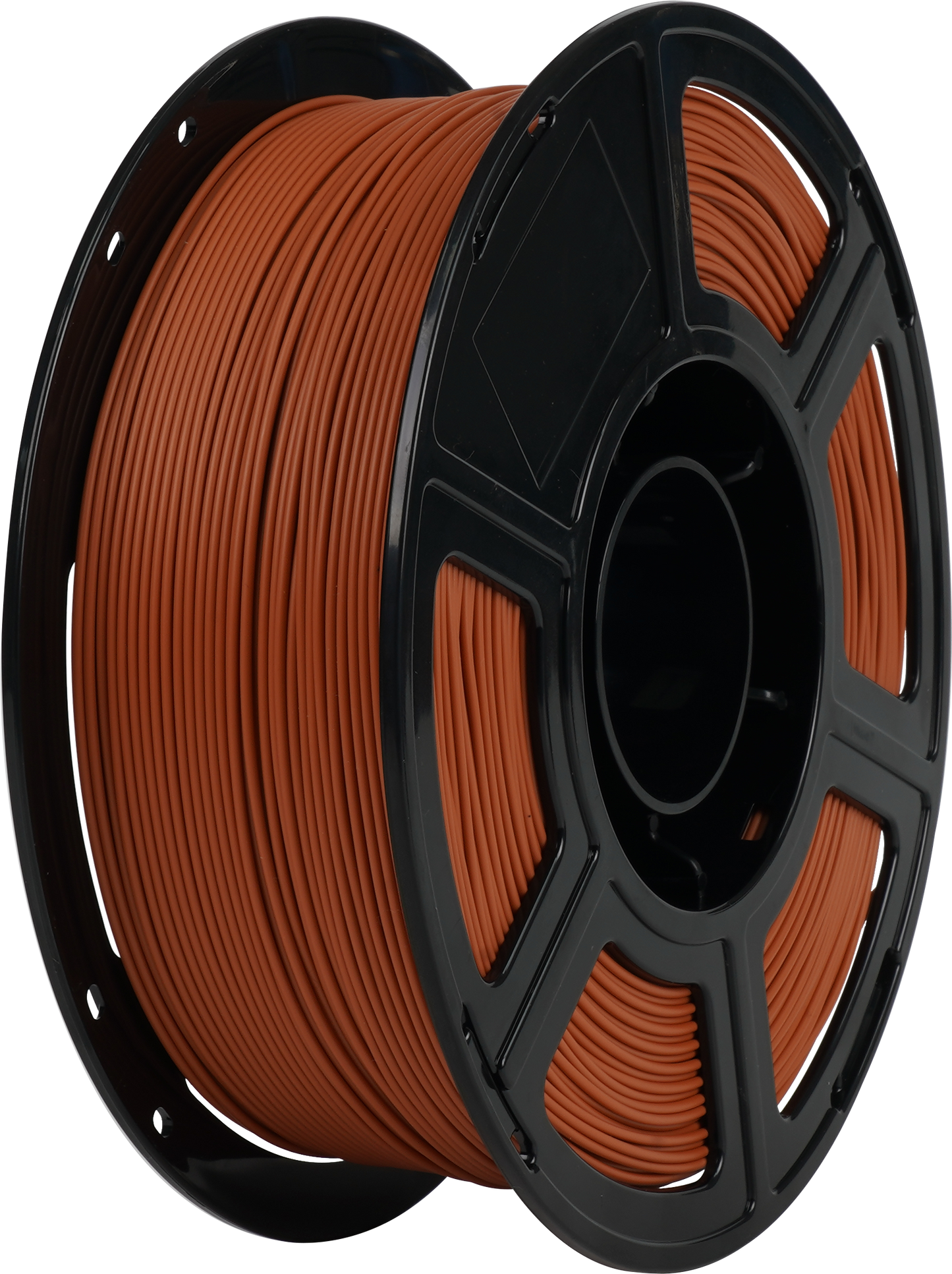A spool of Flashforge PLA Matte 1.75mm 3D Printing Filament in matte brown is wound on a black plastic reel, shown from a slight angle.