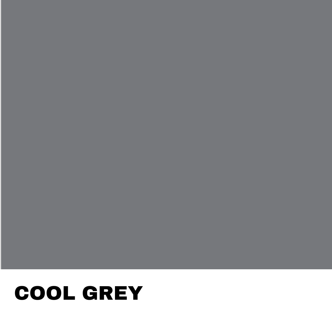 A solid cool grey square fills most of the image, evoking Flashforge PLA Matte 1.75mm 3D Printing Filament's color. "COOL GREY" appears in bold black text at the bottom left, matching this matte filament’s shade from Flashforge.