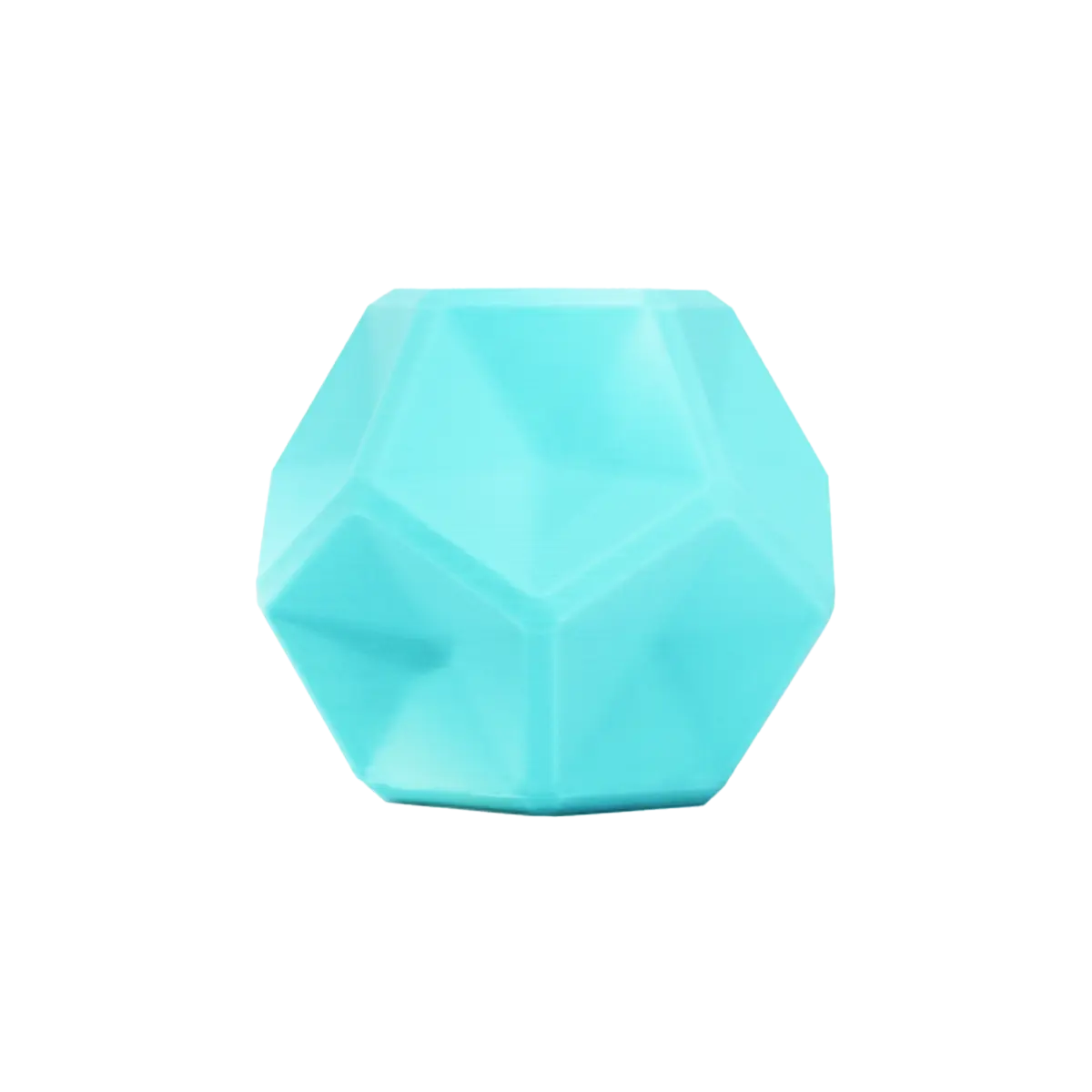 A turquoise, geometric object resembling a die, made from Flashforge PLA 1.75mm Matte Colour Filament by 3D Printing Perth - Cirrus Link, is displayed against a white background.