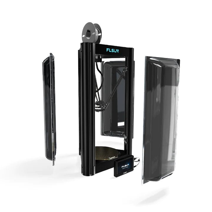 A black Enclosure for Flsun V400 3D Printer with a glass door.
