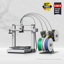 The Bambu Lab A1 3D Printer by Bambu Lab features Multi-Color Printing with three filament spools in gray, green, and blue. It displays badges for "3D Printing Industry" and the "CNET Editors' Choice Award 2024.