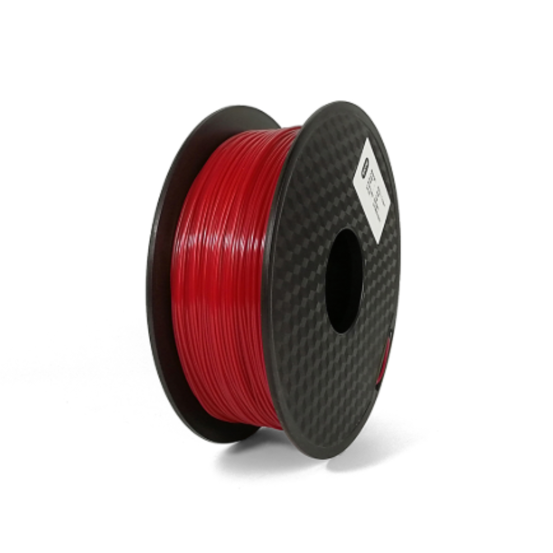 Hello3D PETG 1.75mm 3D Printing Filament in red, on a black reel, is shown on a white background—ideal for your next Hello3D project.