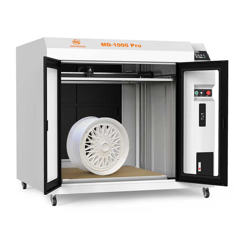 A MINGDA MD-1000 PRO 3D printer with a white rim, capable of printing various materials.