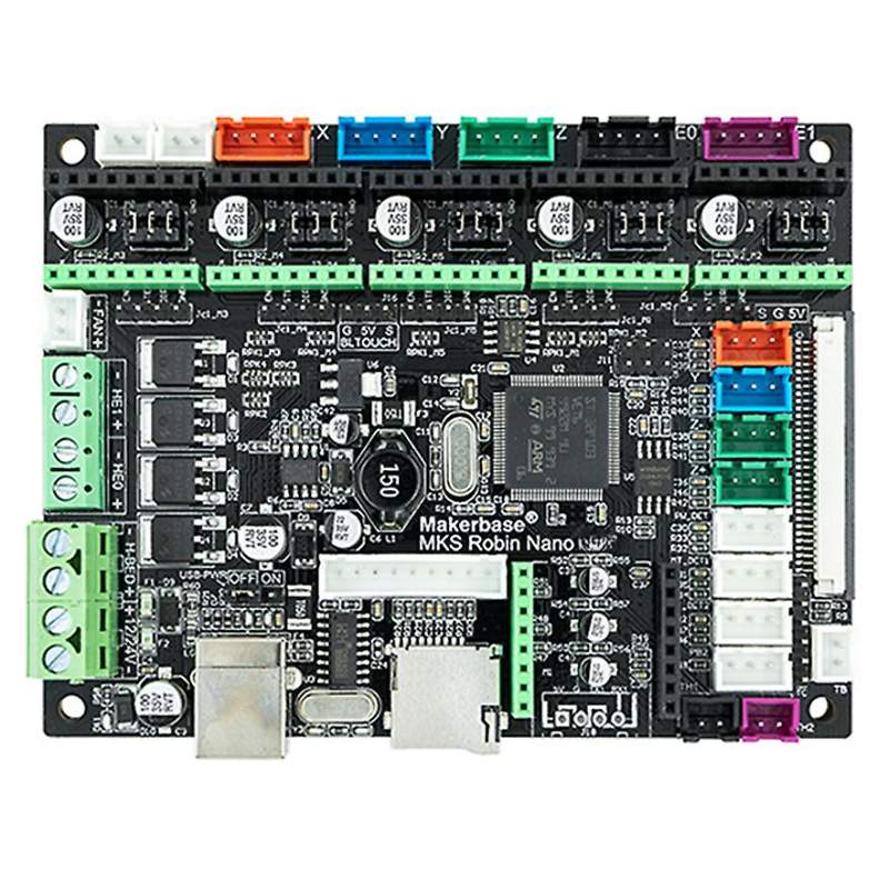 A MakerBase MKS Robin Nano V1.3 Motherboard, with various types of connectors, designed specifically for 3D printers.