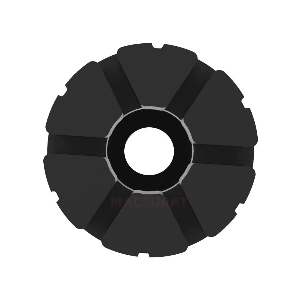 A noise-reducing black, round mechanical part featuring a central hole and multiple radiating segments, designed to enhance the performance of the Bambu Lab P1 series, is the Bambu Lab X1/P1 Series 3D Printer Anti-Vibration Foot Pad.