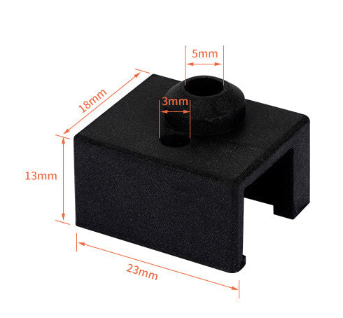 The Ender 3 S1 Spirit Silicone Case by 3D Printing Perth - Cirrus Link is a heat-resistant black rectangular part (23x18x13mm) with a central 5mm wide, 3mm deep hole and open slot, ideal for protecting Ender 3 S1 3D printers.