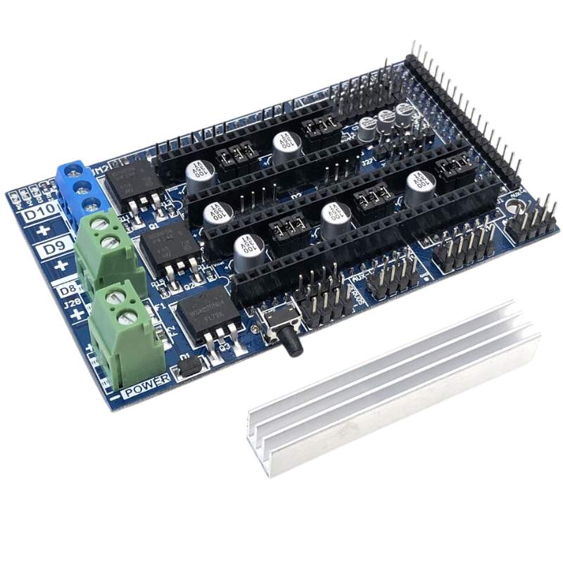 This description highlights the use of the Motherboard RepRap Arduino Mega Pololu Shields (RAMPS) 1.6 in conjunction with 3D printing technologies such as RepRap and Pololu Shields. Additionally, it mentions the RAMPS 1.6 board which is a product of RepRap.