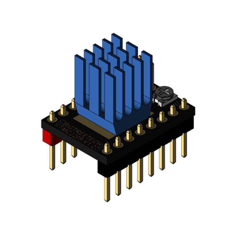 A 3D model of a heatsink specially designed for the Stepper Motor Driver TMC2209 from 3D Printing Perth - Cirrus Link, ensuring silent operation.