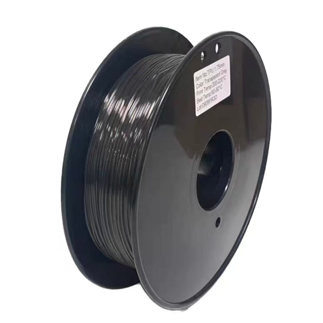 A spool of Toyar TPU Transparent 1.75mm 3D Printing Filament, with a label on the side.
