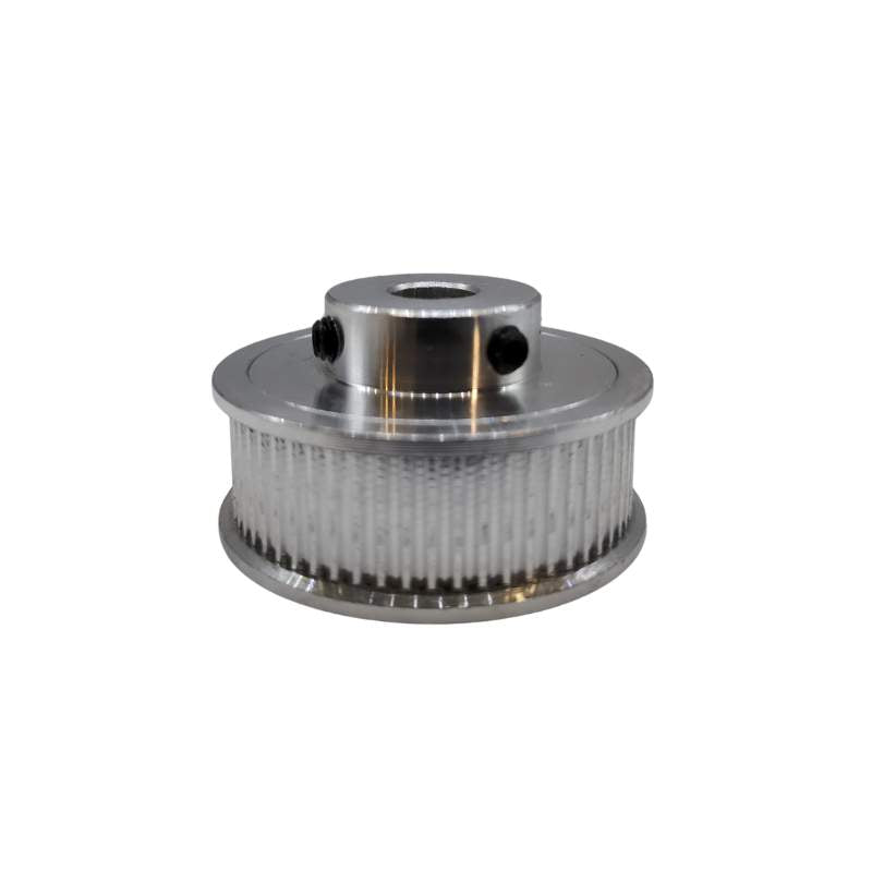 A stainless steel GT2 6mm Bore Synchronous Wheel from the brand 3D Printing Perth - Cirrus Link on a white background with durability and precision.