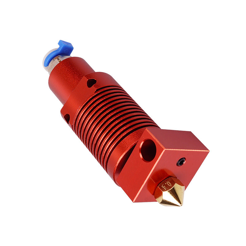 The CR10S PRO Ender-3 S1 PRO Remote Extrusion 3D Printer Print Head by 3D Printing Perth - Cirrus Link is a red metal extruder nozzle designed for high-temperature resistance and comes with a blue fitting on top.