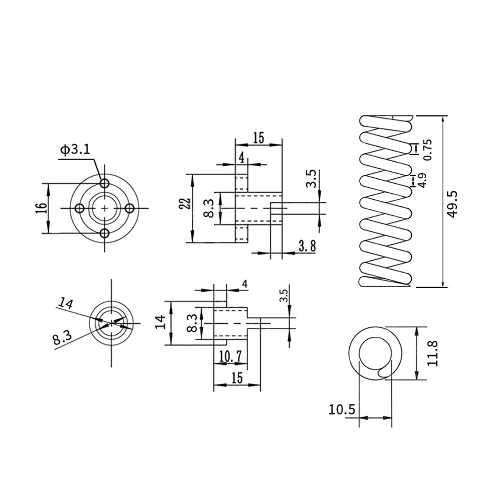 Technical drawing with detailed dimensions and views of the ASR T8 Flexible POM Nut for Z-Axis lead screws, showing side, top, and section views with millimeter measurements.
