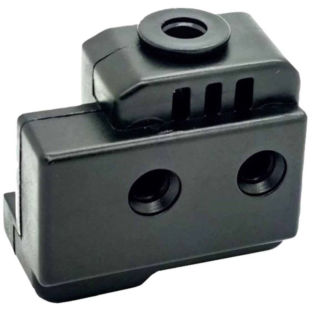 The Flashforge Filament Sensor Detection for Adventurer 5M Series is a black plastic and metal connector block with three circular ports, designed to enhance printing reliability in Flashforge devices.