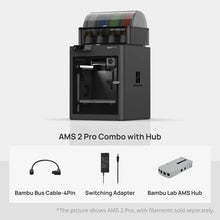 Bambu Lab P1S 3D Printer offers multi-material printing with four filament slots, remote monitoring, and includes accessories: Bambu Bus Cable-4Pin, Switching Adapter, and AMS Hub.