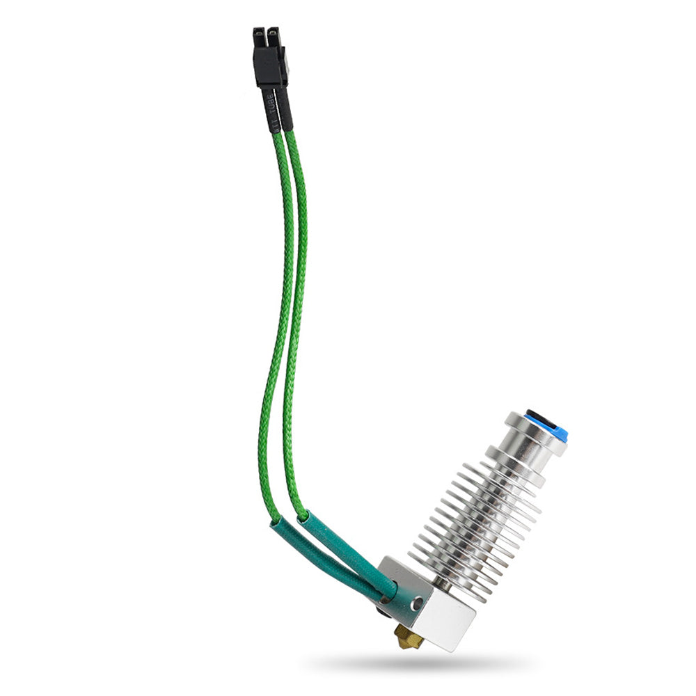 The Voron Green 24V 65W Heating Rod by 3D Printing Perth - Cirrus Link features a hotend with heatsink, nozzle, and two green wires with a black connector, displayed on a white background.