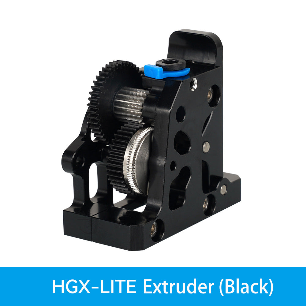 The black HGX LITE Extruder with Motor, branded by 3D Printing Perth - Cirrus Link and labeled at the bottom, offers precision engineering and gears designed for high-performance 3D printing at speeds up to 180mm/s, compatible with CR10 Ender 3 CR6 VORON.