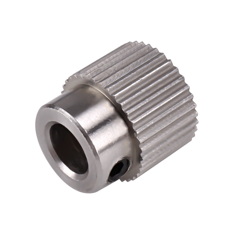 The 36 Tooth Stainless Steel Feed Wheel by 3D Printing Perth - Cirrus Link features a hollow center and ridged surface, ideal for mechanical or industrial use in 3D printing applications.