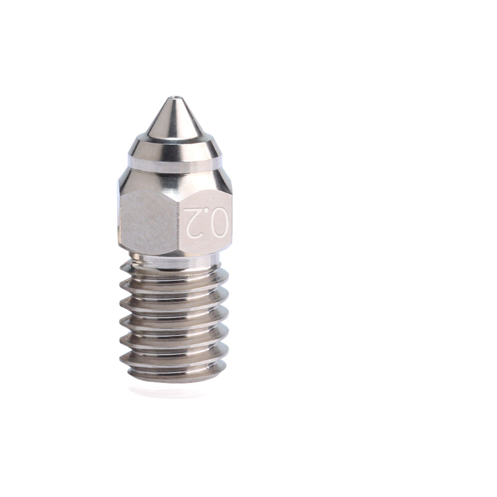 The ASR Creality High-Speed CuCrZr Alloy Nozzle – Ender & K1 features a 0.2 mm diameter marking, pointed tip, and threaded base, shown isolated on a white background.